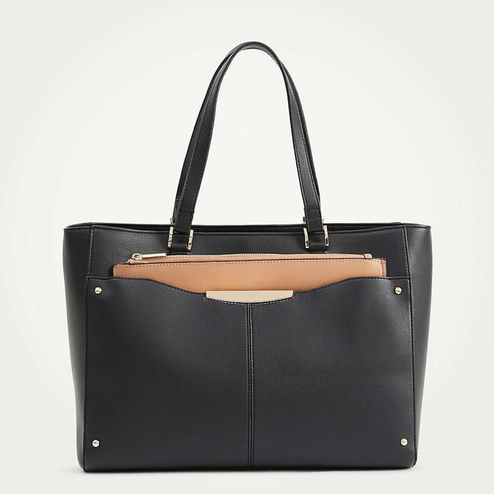 NWOT. Ann Taylor Pochette Satchel Handbag in Black with Blush Tote